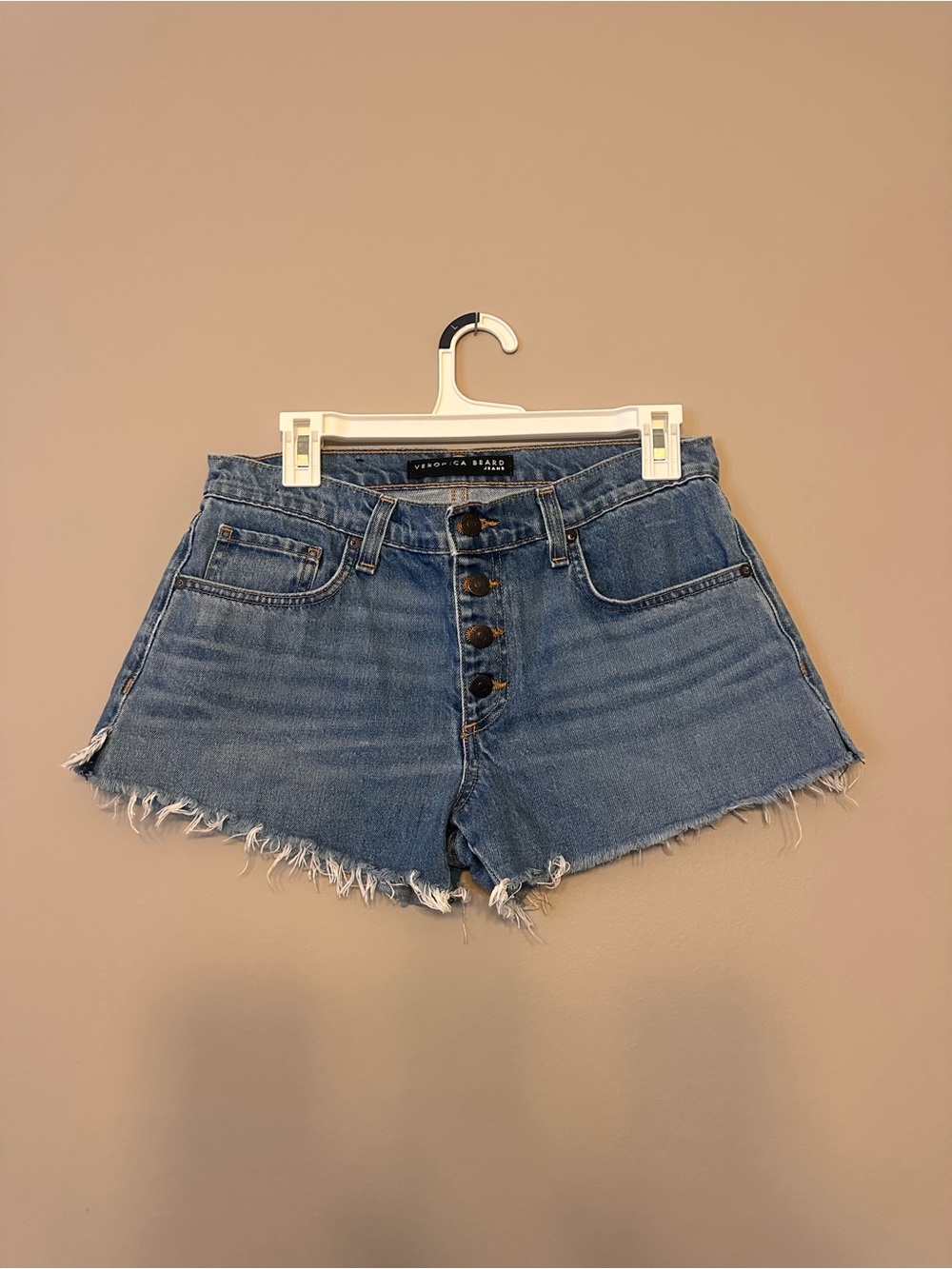 Veronica Beard High-Rise Blue Button-Front Denim Shorts